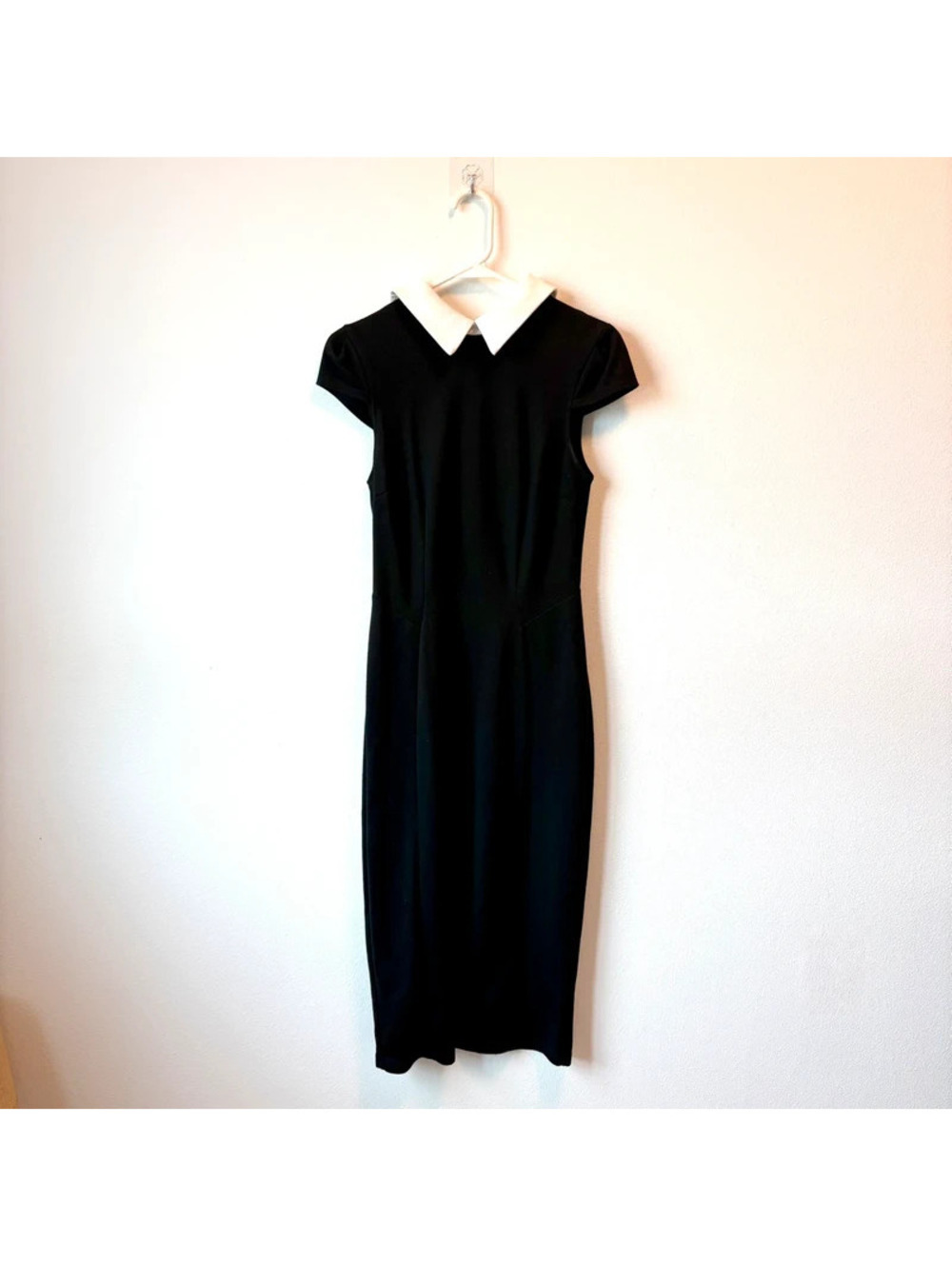ASOS Design Black White Collared Midi Dress Size 6 Short Sleeve Pencil Sheath